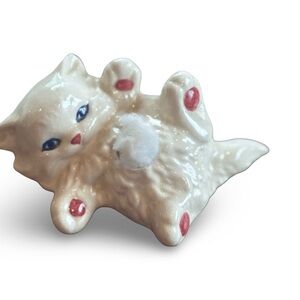 Vintage 1960s White Persian Kitten small cotton ball holder Kitschy Retro